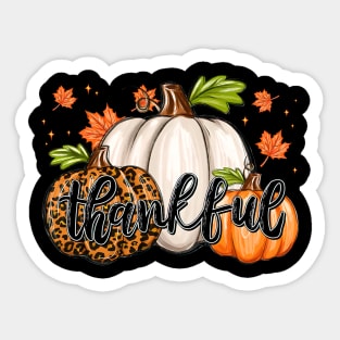 Thankful Leopard Pumpkin Thanksgiving Family Holiday Fall Season Autumn Sticker